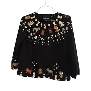 NWOT Michael‎ Simon New York Black Dog Bone Cardigan Sweater Size Medium Vintage